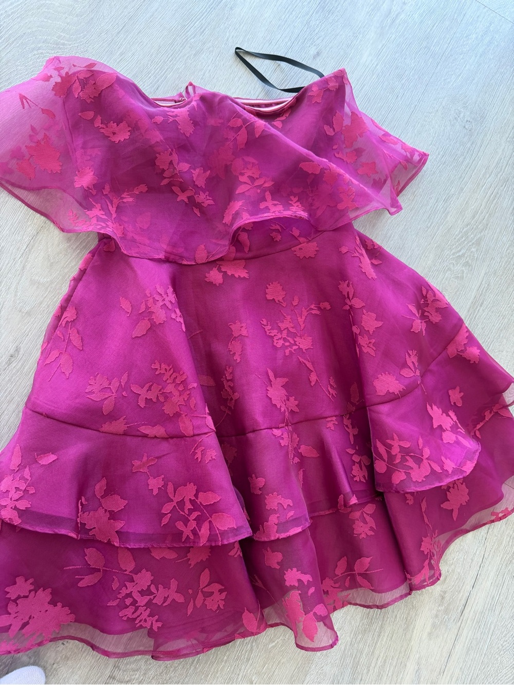 Lovers + Friends Magenta Floral Organza Ruffle Mini Dress XXS